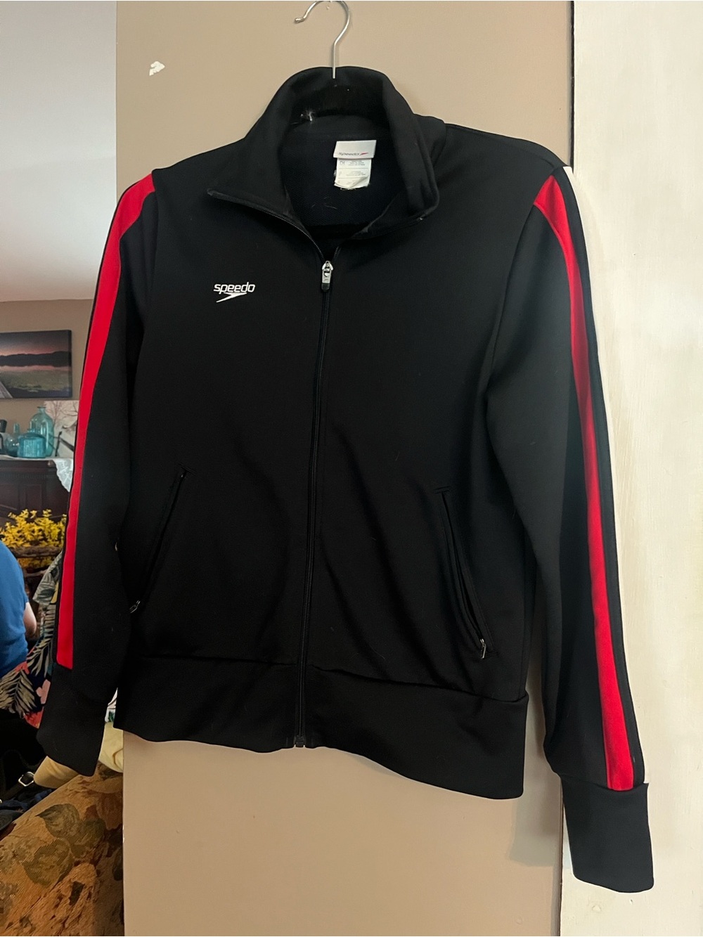 Speedo Black Jacket with Red Sleeve Stripes